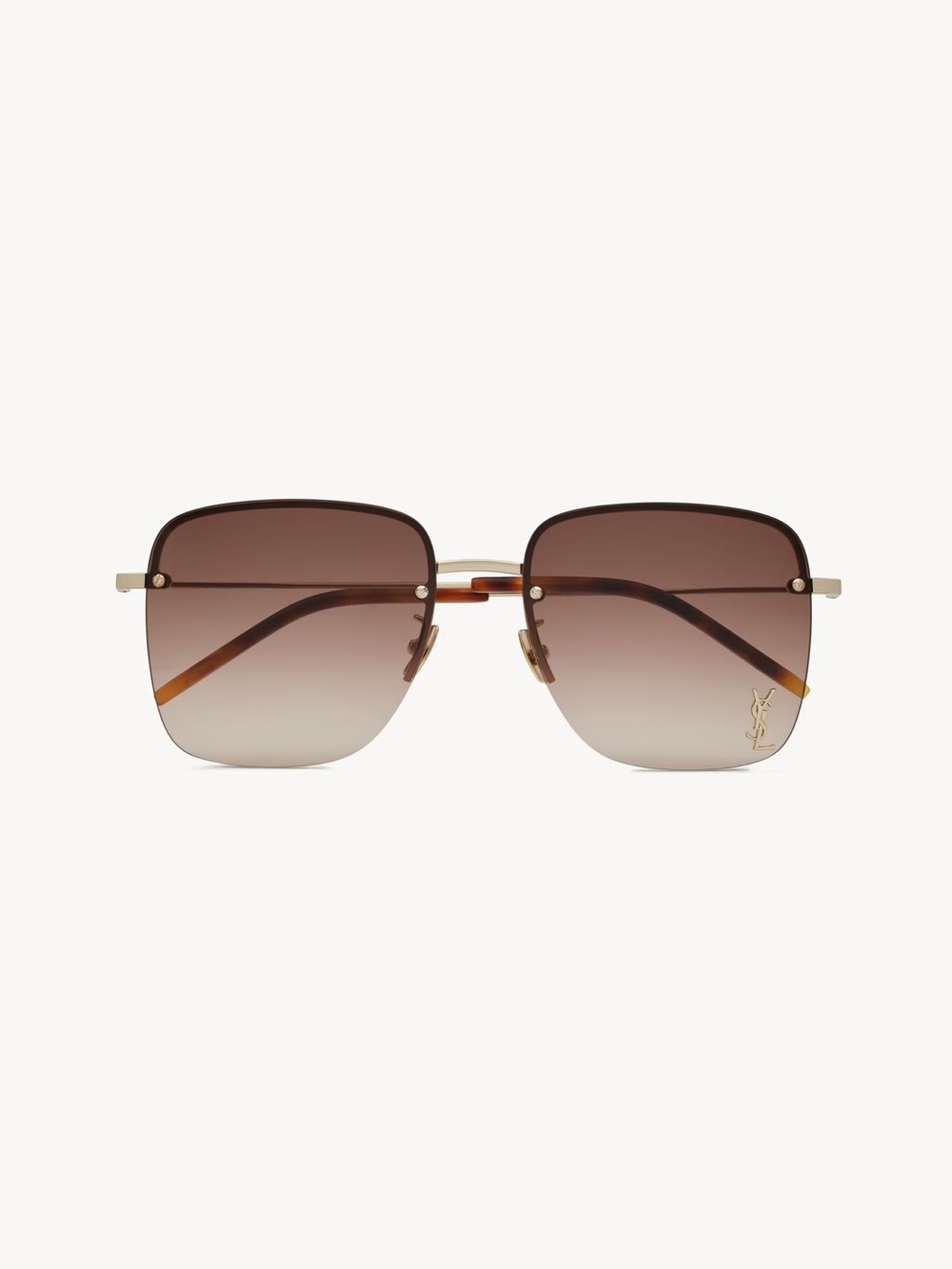 Saint Laurent Brown Gradient Rimless Square Sunglasses with Gold Accents